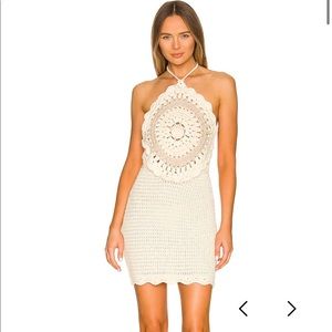 LPA Gavyn Crochet Mini Dress in Ivory & Natural